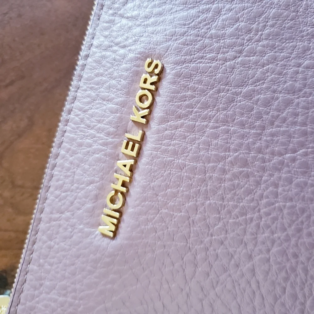Michael Michael Kors Large Zip Jet Set Wristlet Clutch Pebbled Leather Pink